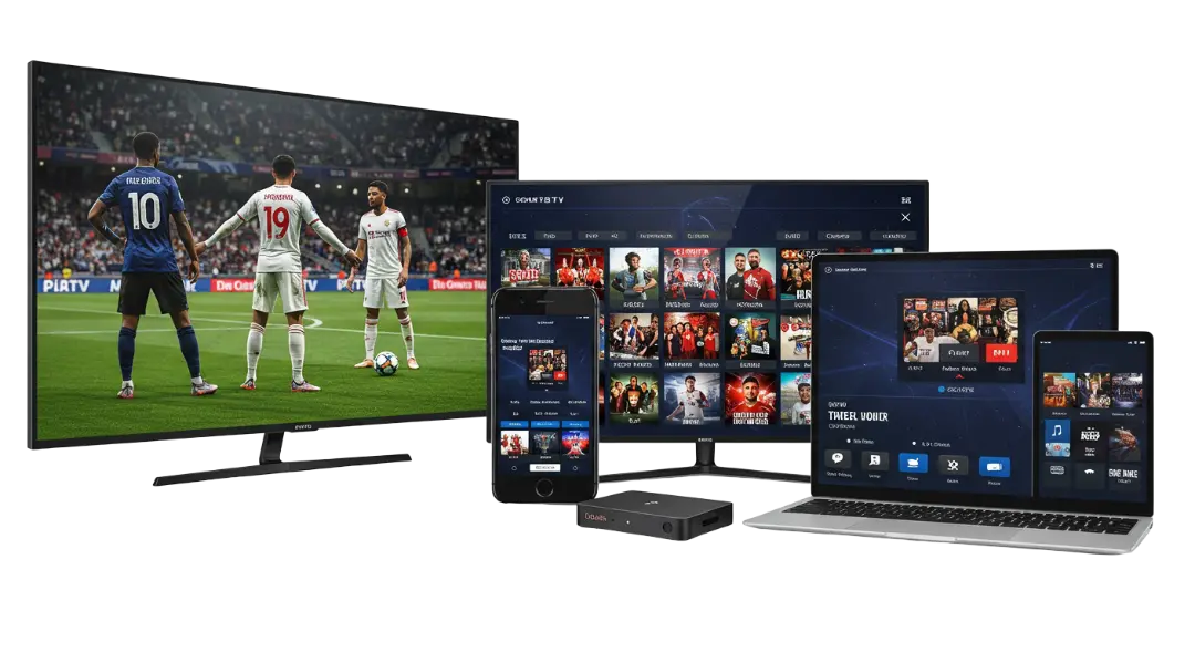 FLIXTRO IPTV displayed across TV, monitor, laptop, phone and tablet